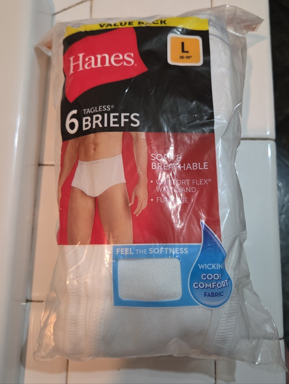 Hanes Men’s Tagless Briefs 6-Pack Large 36-38 White 100% Cotton Brand New!